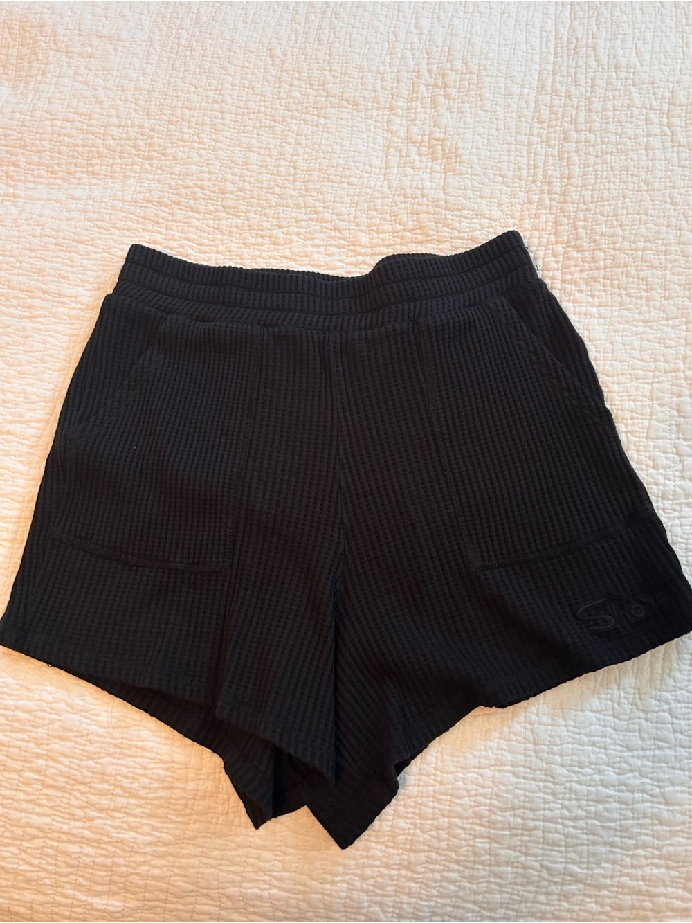 Shore - Black Women's waffle Knit Shorts - medium